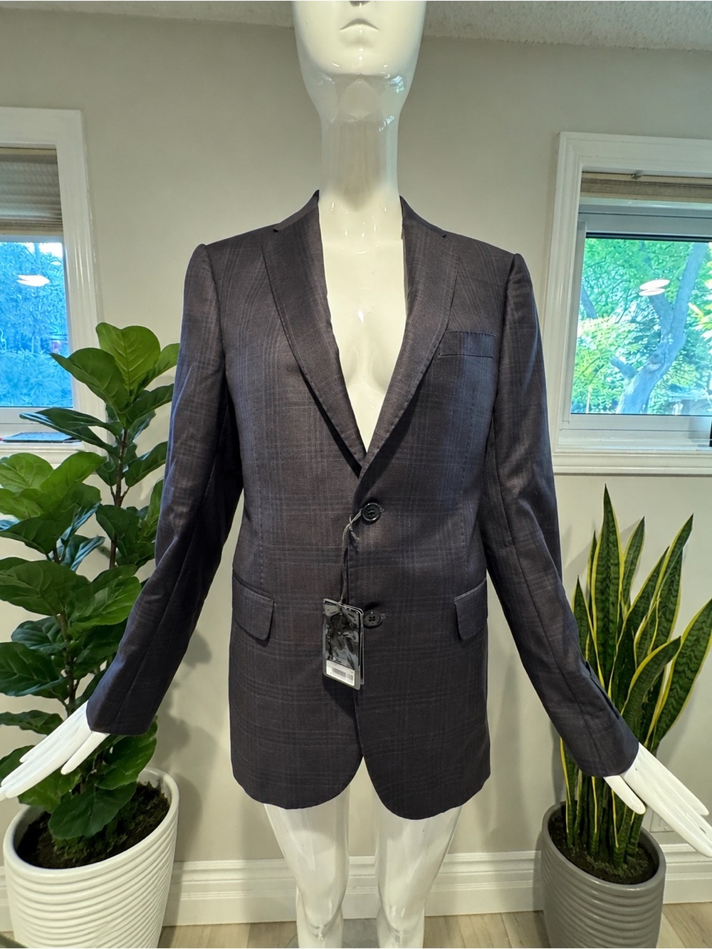 Emporio Armani M Line Virgin Wool Blazer NWT Blue Plaid Size 46R